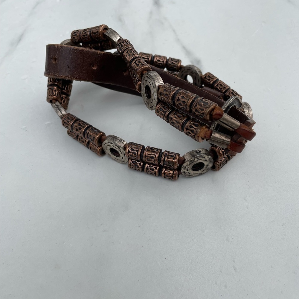 Limited Brown Leather Beaded Belt